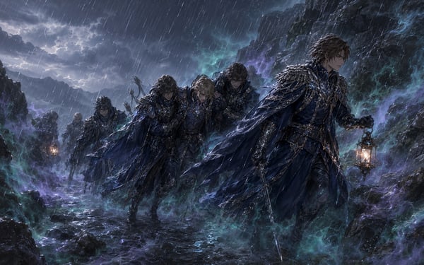 A mountain road in heavy rain and a magic poison storm