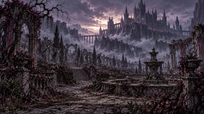 Paisaje del Reino Demoníaco y el Castillo del Rey Demonio Dicatholb