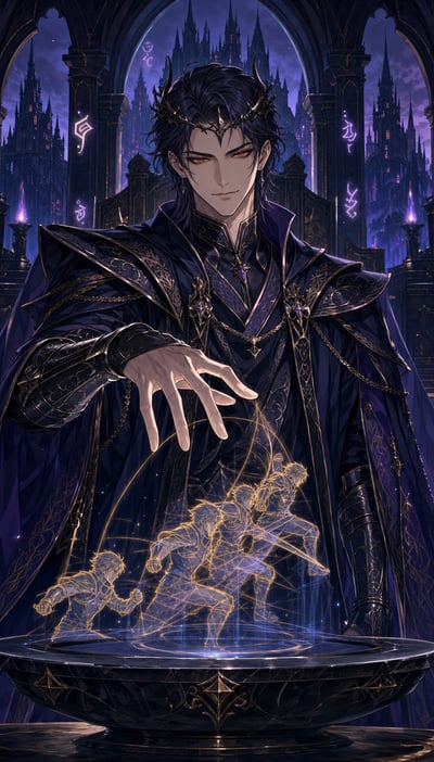 Demon Lord Zel-Valga seated on the throne of the Demon Lord's Castle