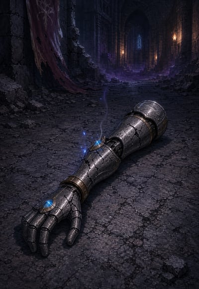 Damaged mechanical arm left on the floor of the Demon Lord's Castle