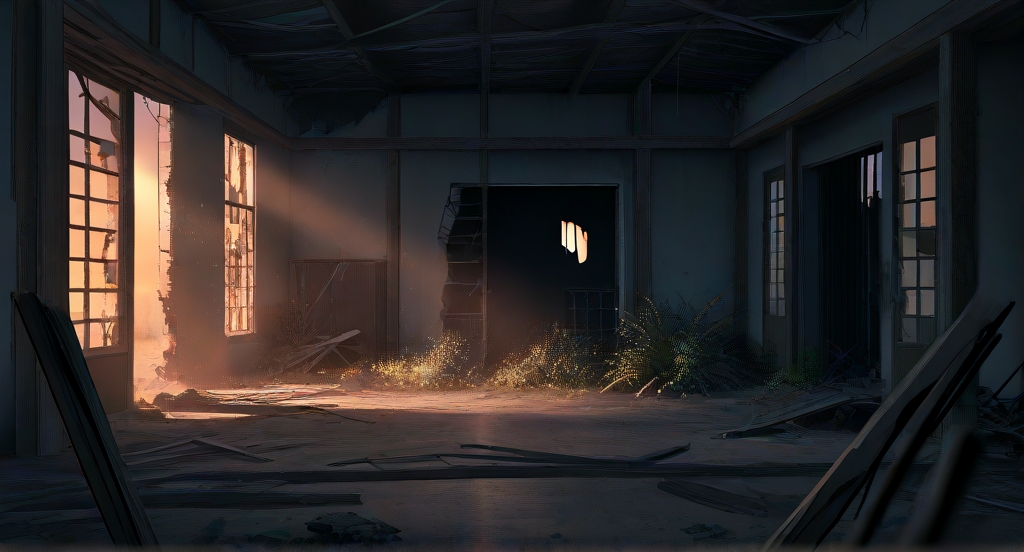 木造廃墟のイラスト