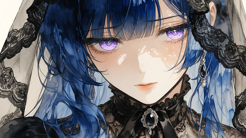 Sketch of Ravenna's violet eyes with double image effect