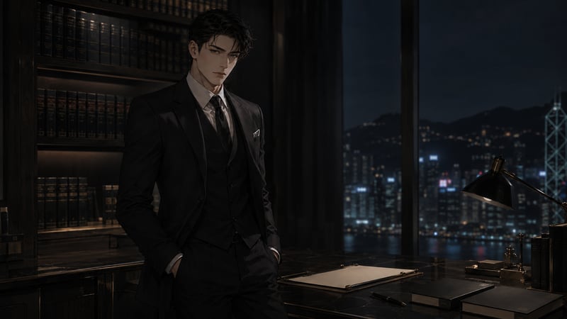 Liang Yanheng and the Hong Kong night view