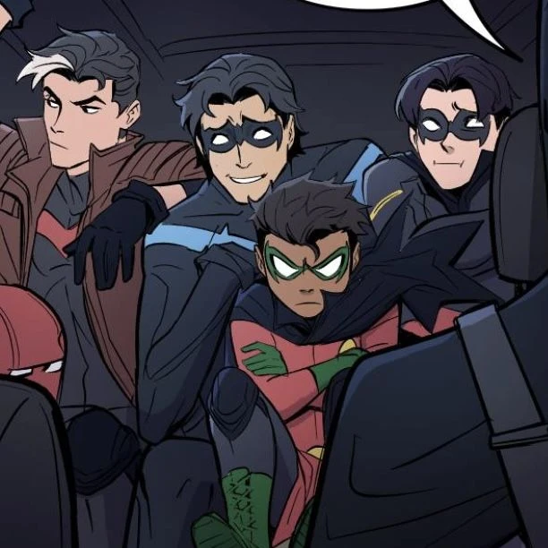 Dick Grayson, Damian Wayne, Jason Todd, Tim Drake.