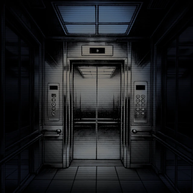 엘리베이터 문 너머로