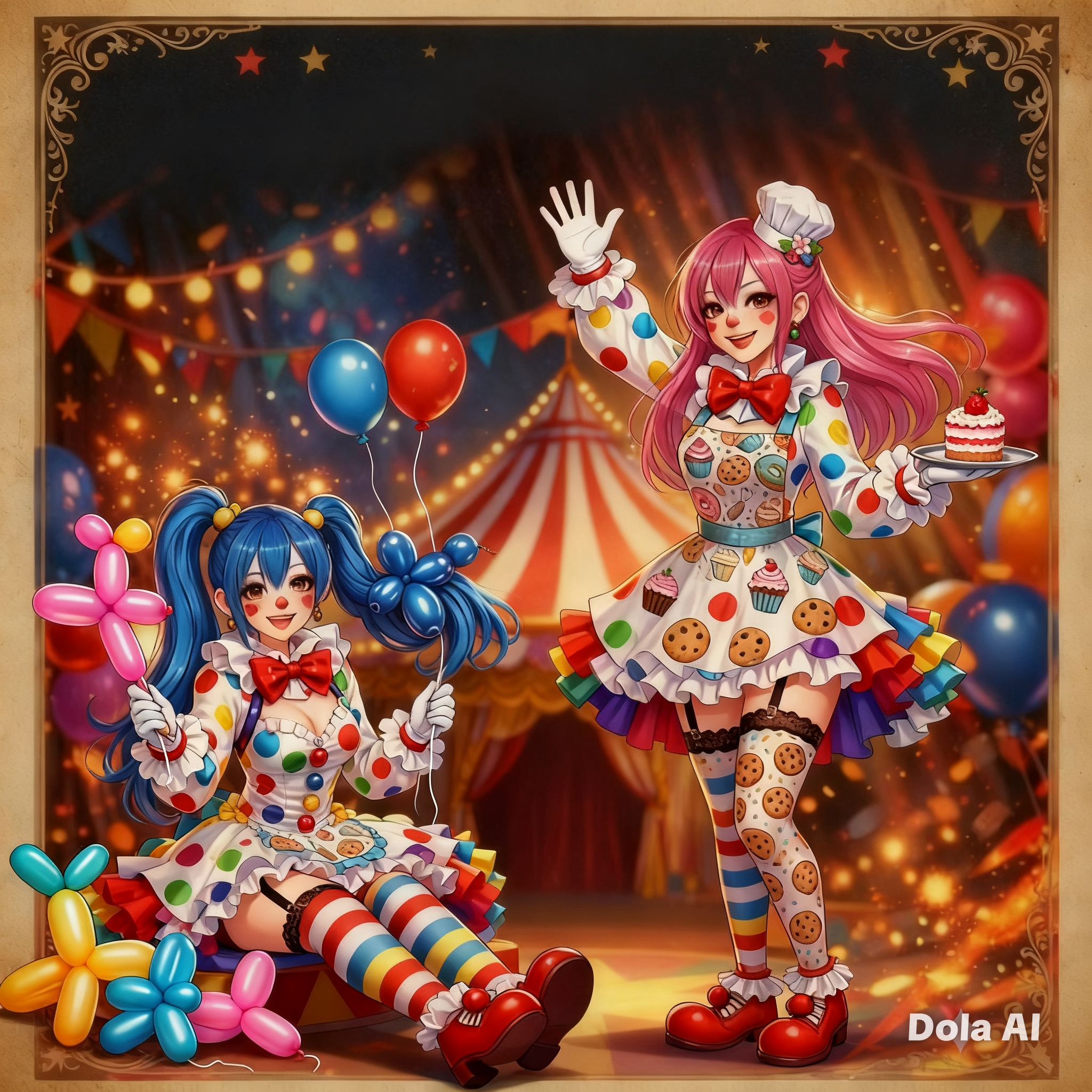 Karol the Balloon Clown and Cookie the Pastry Clown